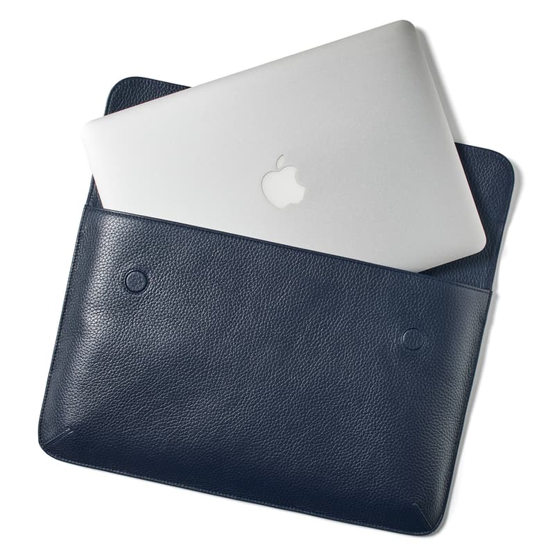 Leather Laptop Case in Navy Pebble