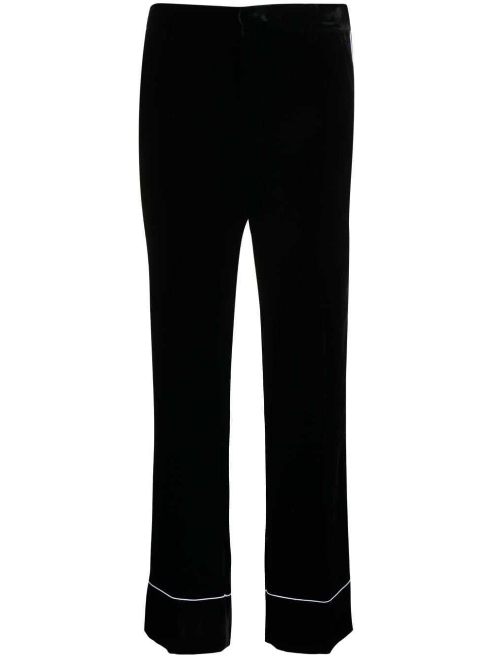 Piped-trim straight-leg trousers - Black
