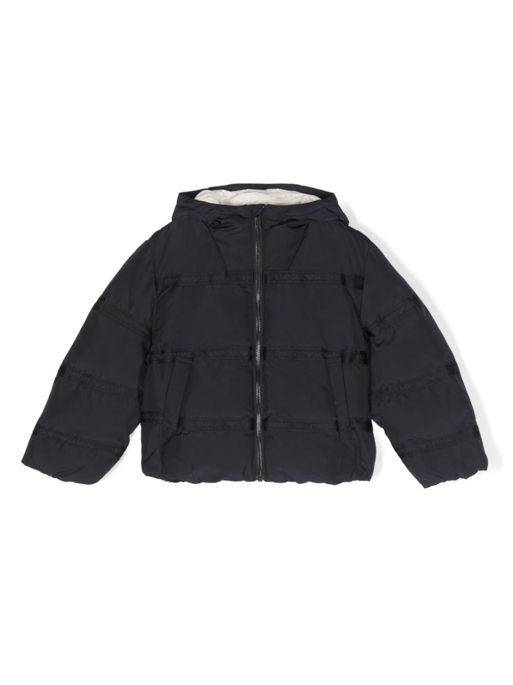 Logo-jacquard puffer jacket - Blue