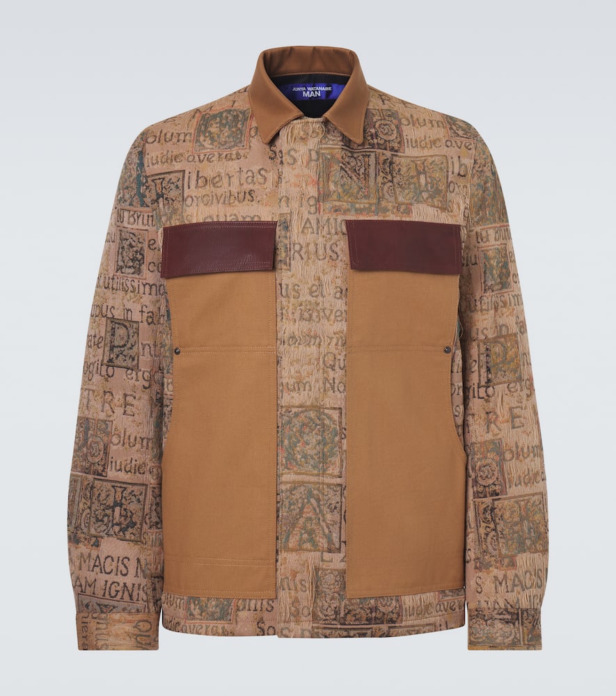 Leather-trimmed jacquard jacket
