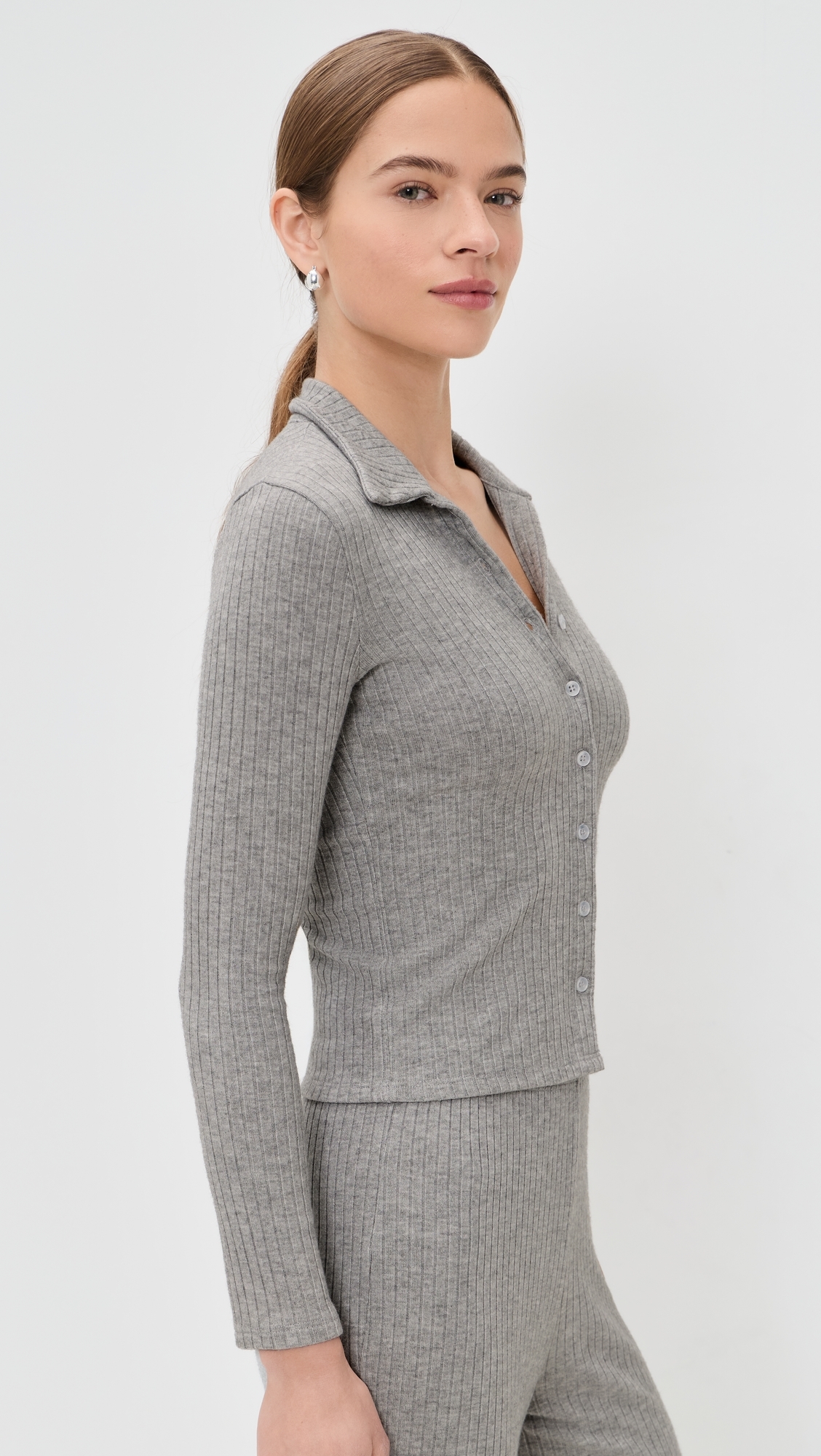 Mia Ribbed Cardigan Heather Grey