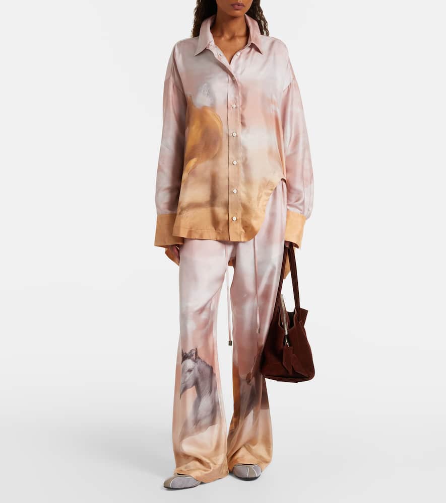 Printed silk twill palazzo pants