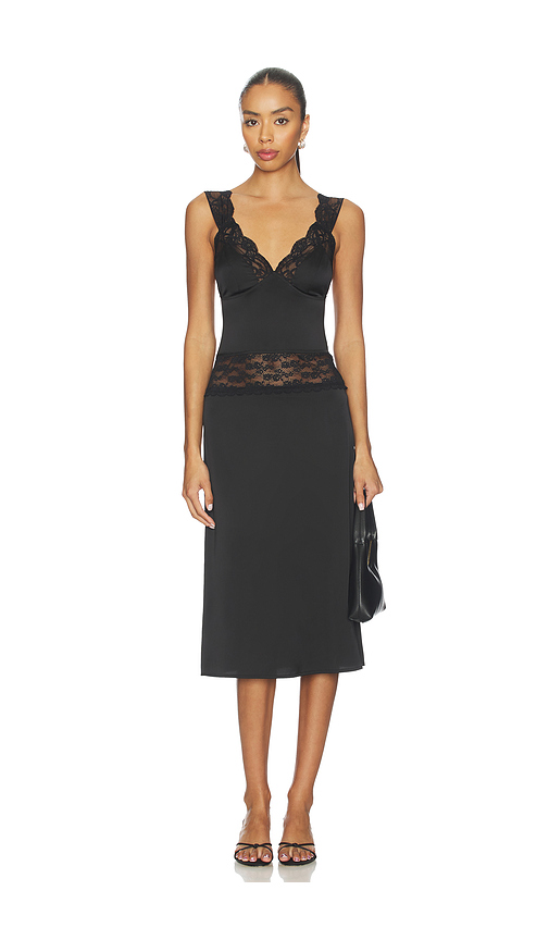 MORE TO COME Georgianna Lace Midi Dress in Black. XS also in L, M