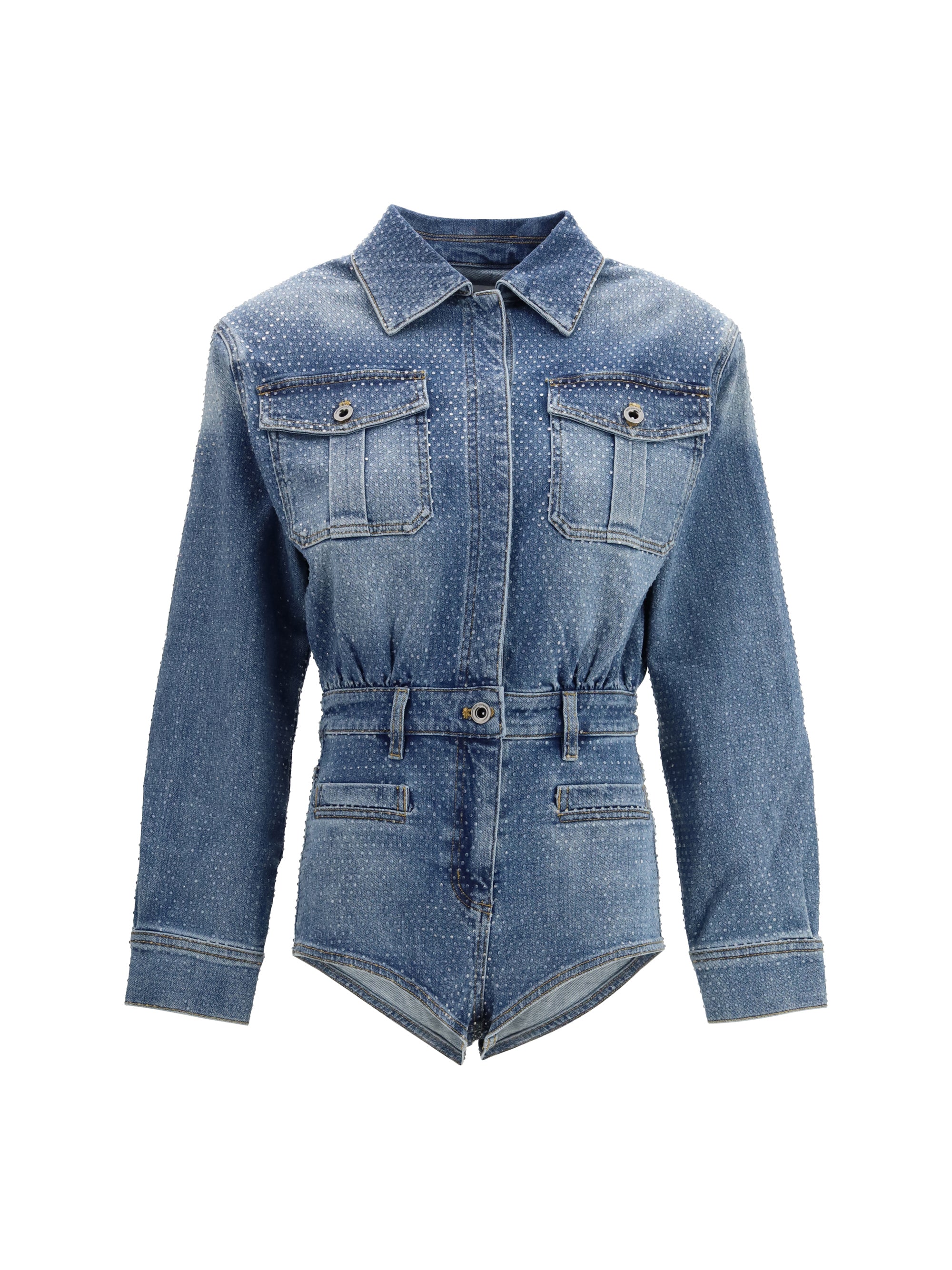 Rhinestone Denim Playsuit — Blue
