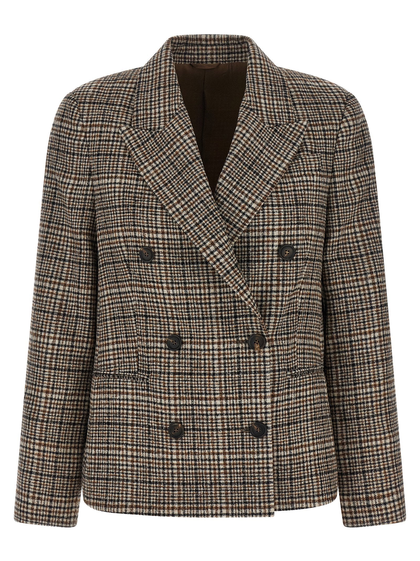 Double-Breasted Cashmere Blend Blazer — Brown