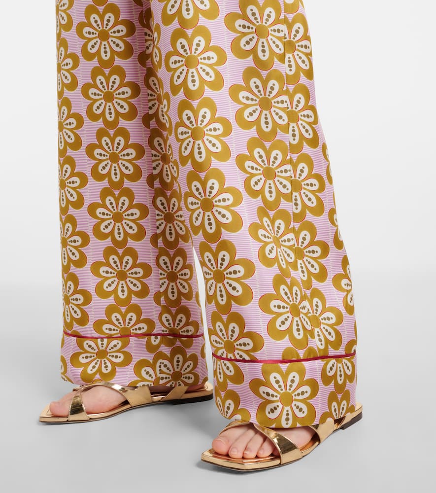 Floral silk twill pijama pants