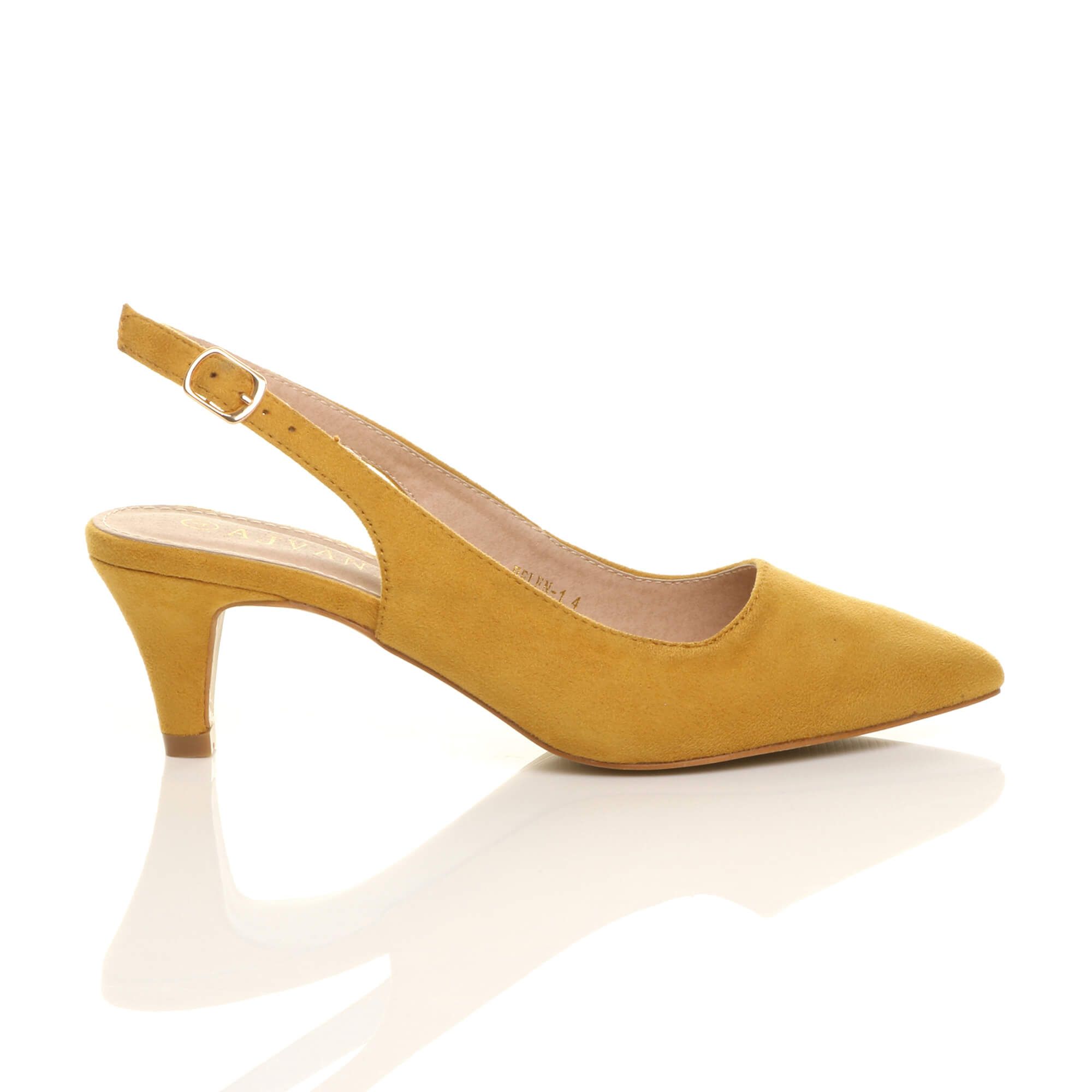 Mid Slim Heel Slingback Pointed Faux Suede Court Shoes