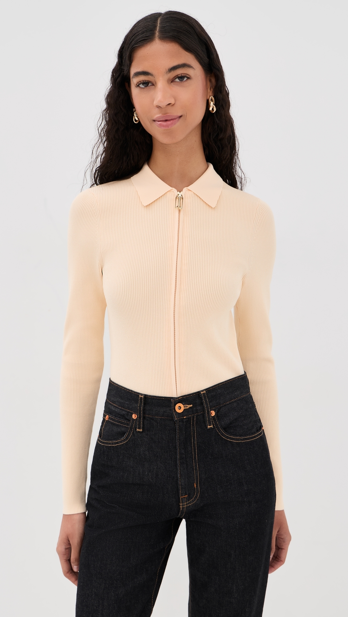 Zipped Polo Top Sandstone