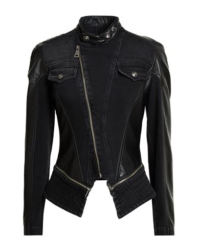 Woman Denim outerwear Black Size 10 Cotton, Elastane