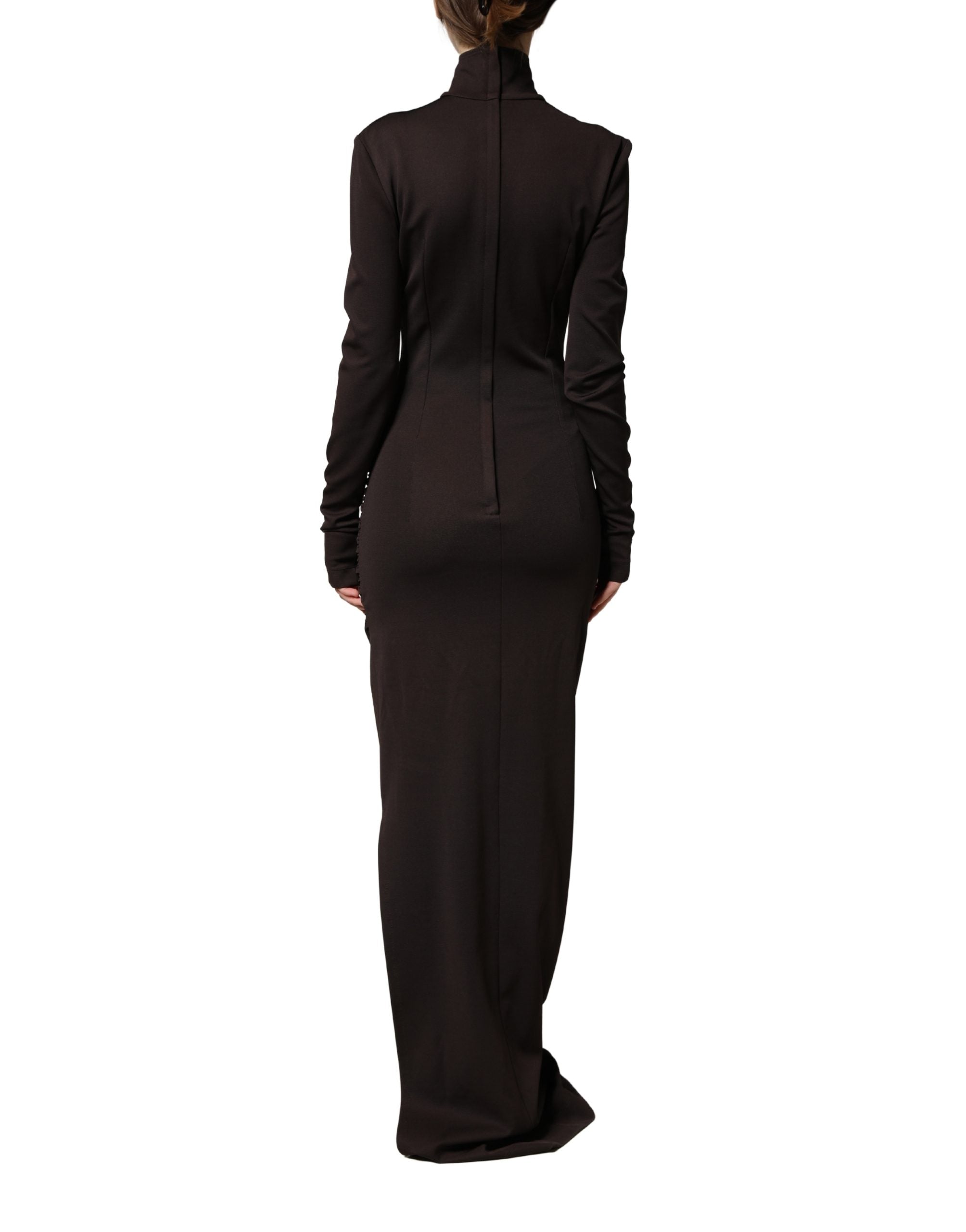 Turtleneck Jersey Maxi Dress — Brown