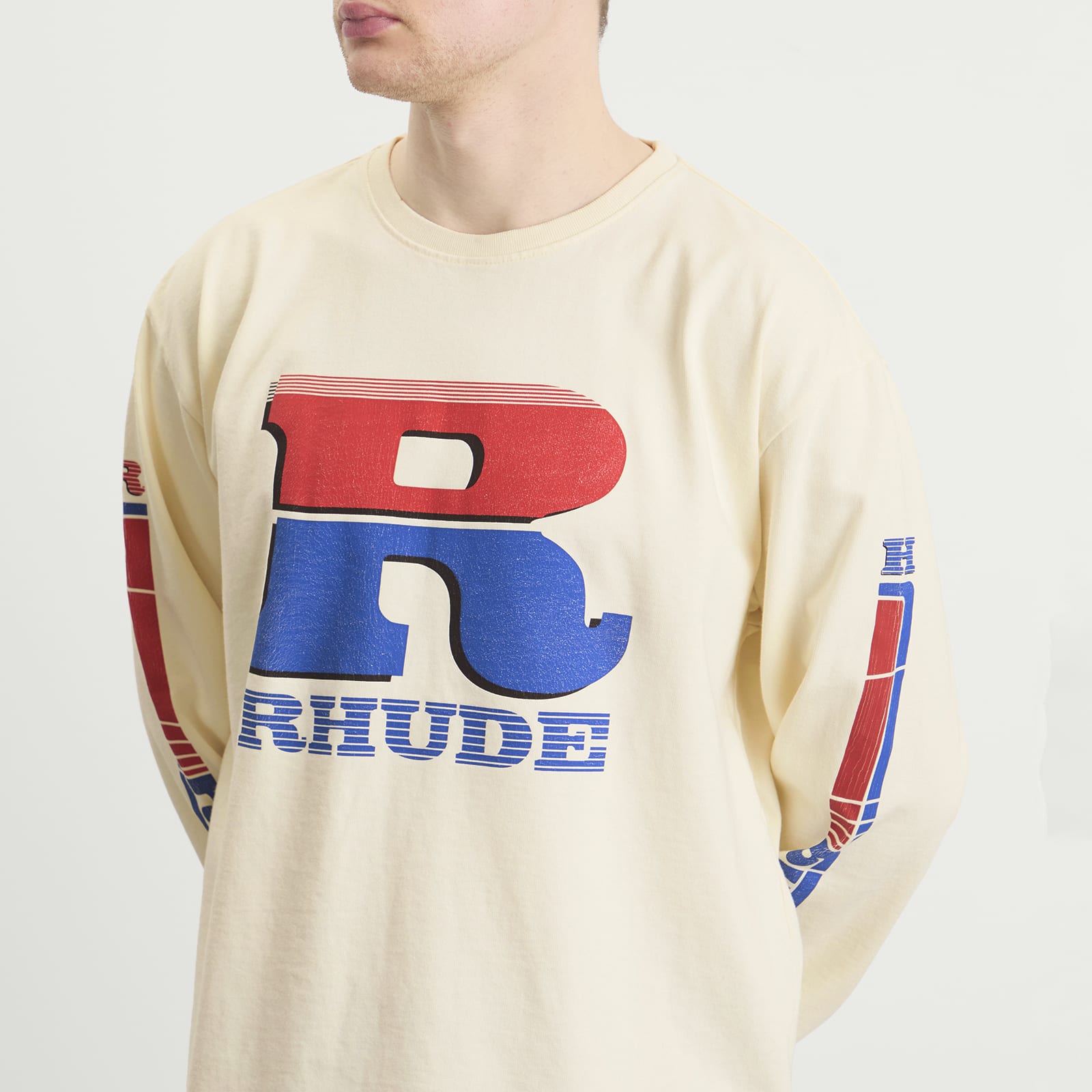 Men's Split Petrol Logo Long Sleeve T-Shirt Vintage White/ Red/ Blue