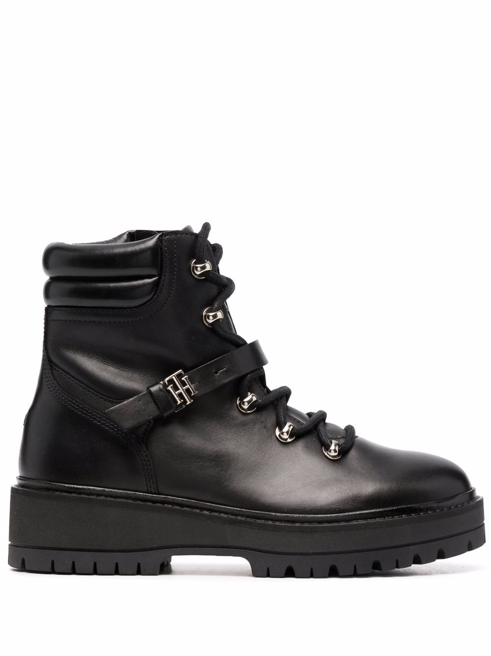 Polished leather flat boots - Black