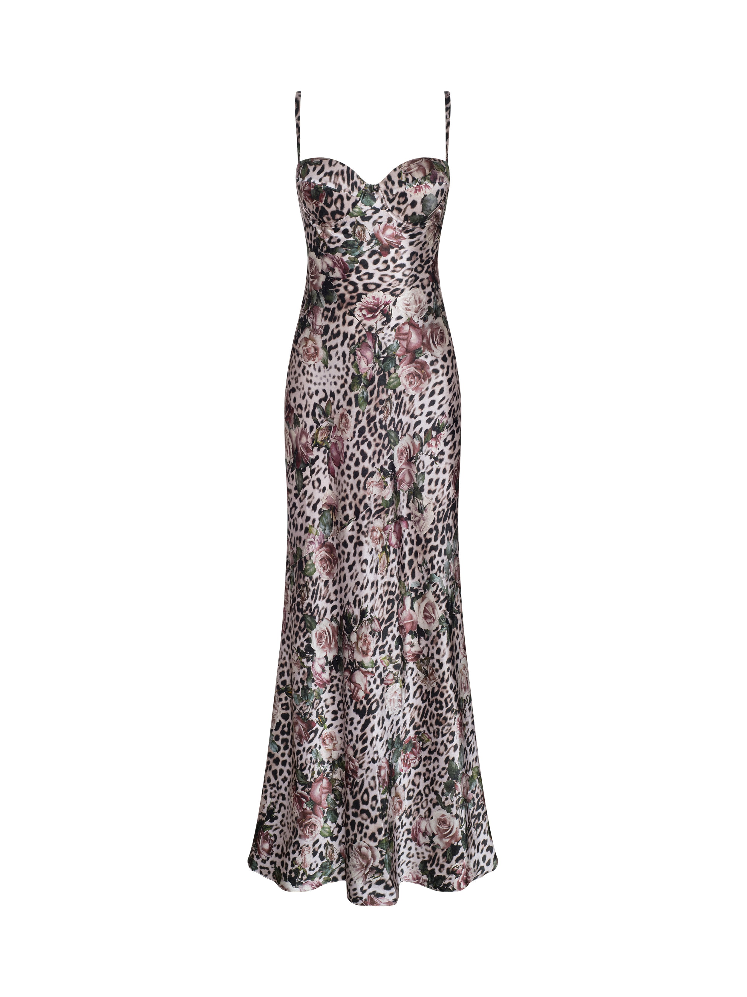 Sayla Silk Gown In Multi Large Rose Cheetah