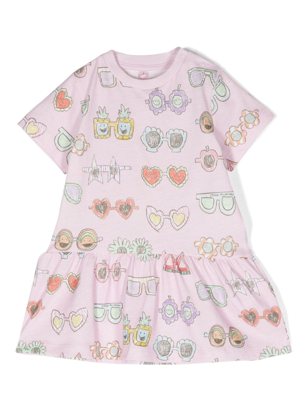 Sunglasses-print flared dress - Pink
