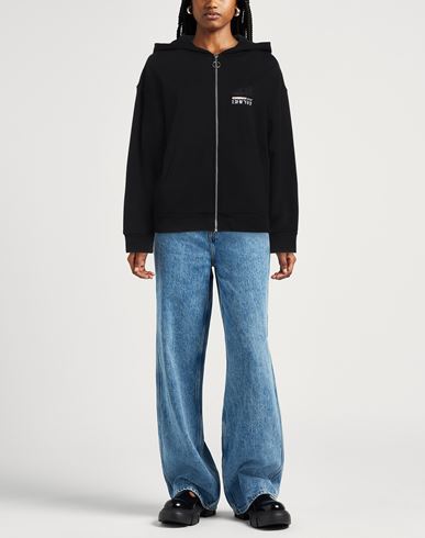 Woman Sweatshirt Black Size M Cotton, Polyester