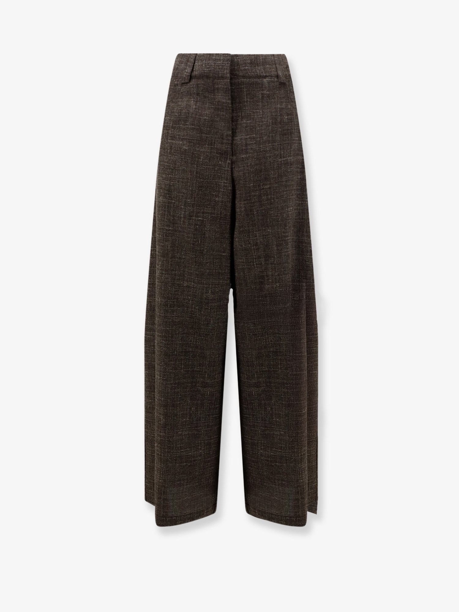 Wool-Linen Blend Wide-Leg Trousers — Brown