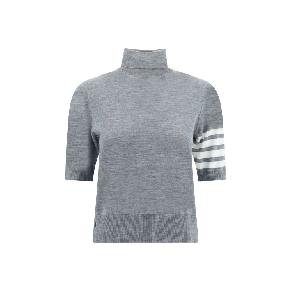 Virgin Wool with Striped Sleeves Turtleneck Sweater — Gray