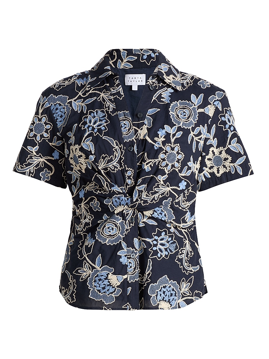 Women's Oakley Embroidered Twist-Front Shirt - Maritime Blue Multi