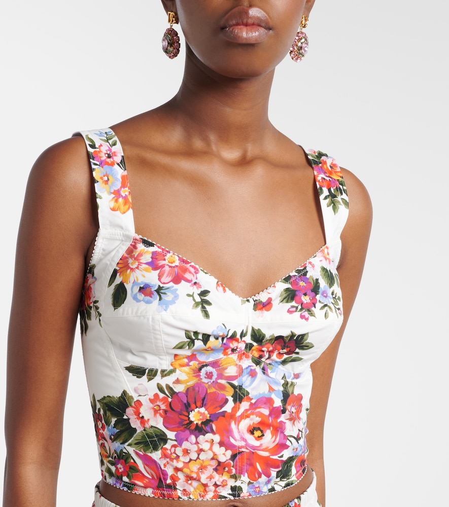 Floral cotton-blend bustier top