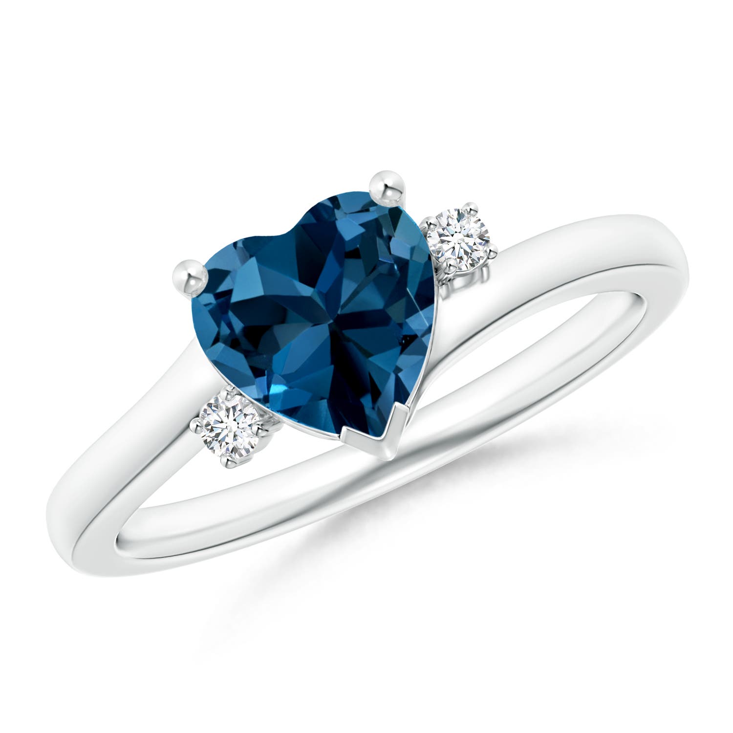 Angara 1.48 Carats Solitaire Heart London Blue Topaz Bypass Ring with Diamonds in Silver