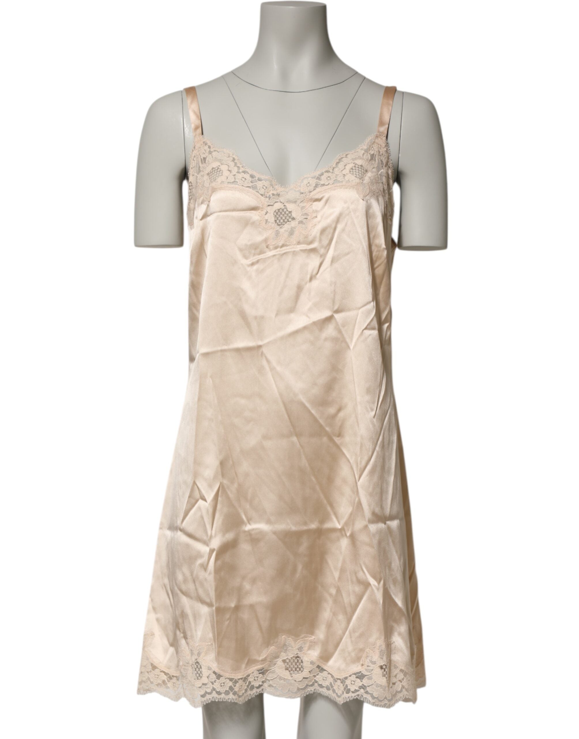 Silk-Blend Lace-Trim Chemise — Beige