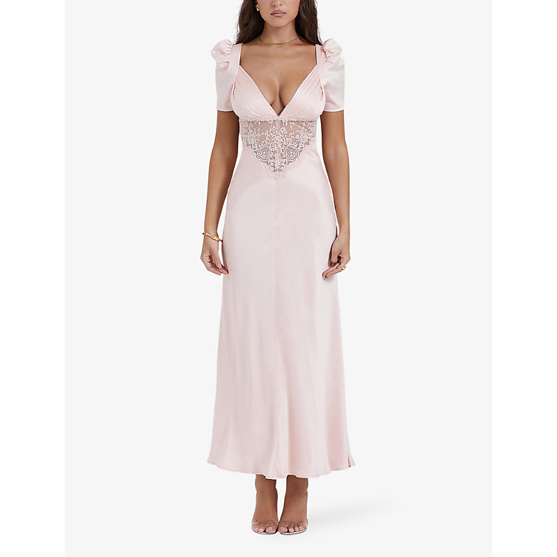 Womens Soft Peach Rafaela Lace-panel Stretch-silk Midi Dress