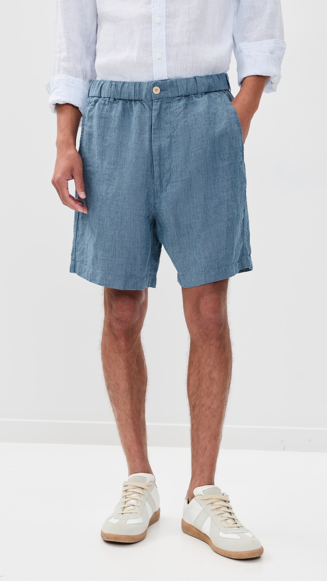 Linen Pull On Shorts Light Chambray
