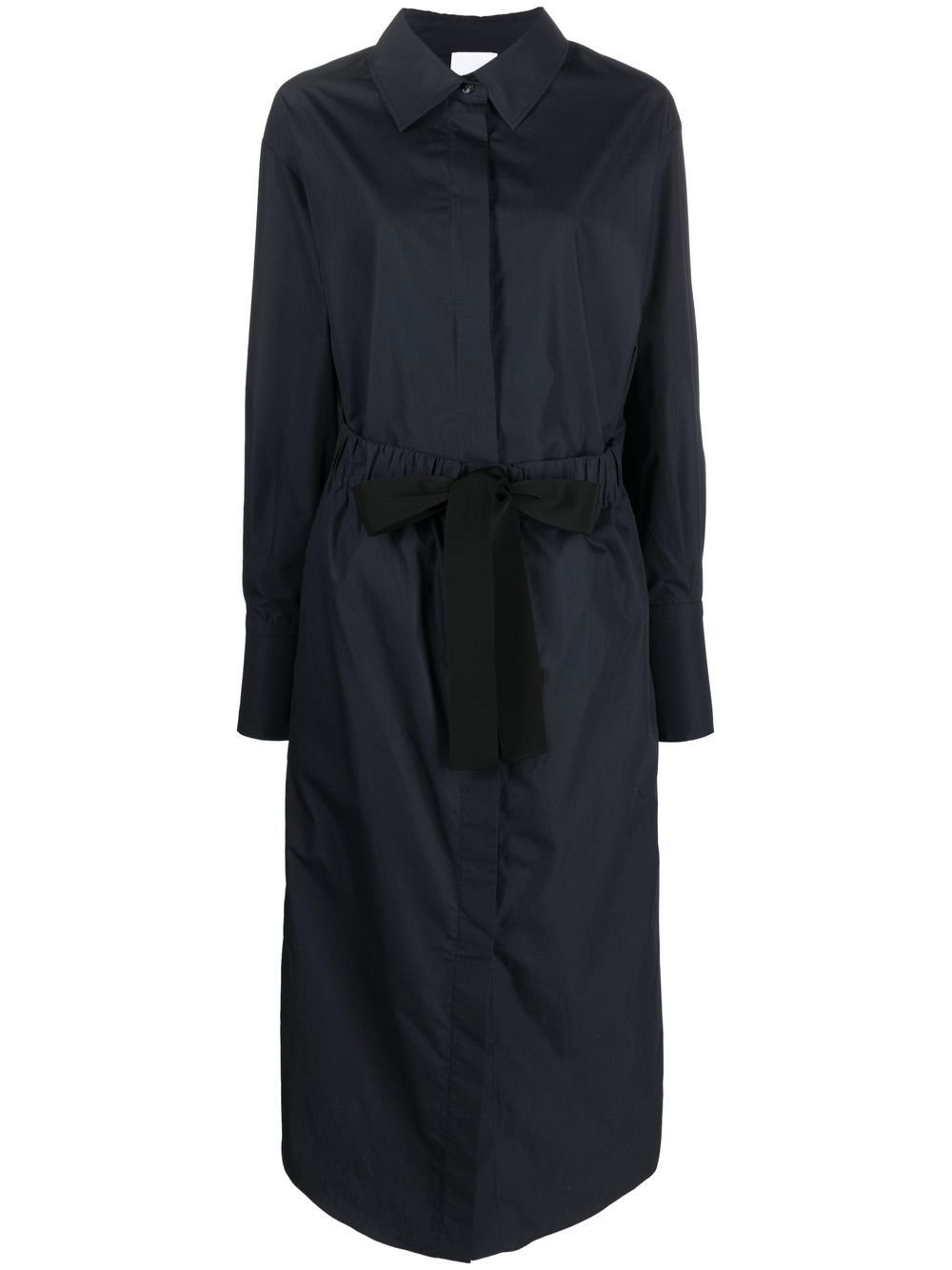 Belted long-sleeve shirt dress