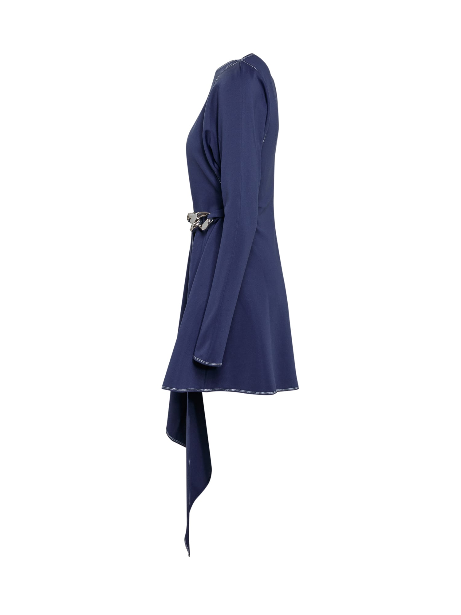 Chain link-embellished asymmetric dress - Blue