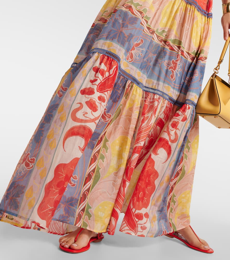 Printed cotton and silk maxi dress