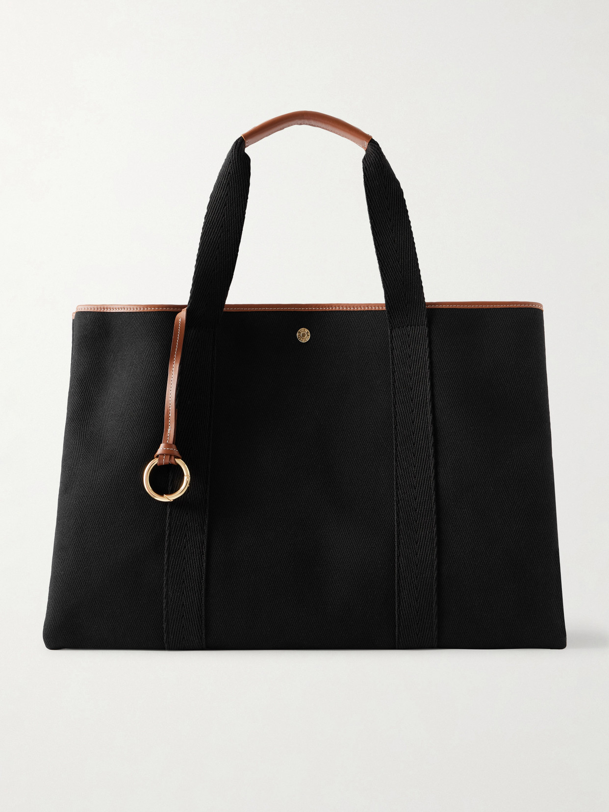 Large Leather And Webbing-trimmed Herringbone Canvas Tote
