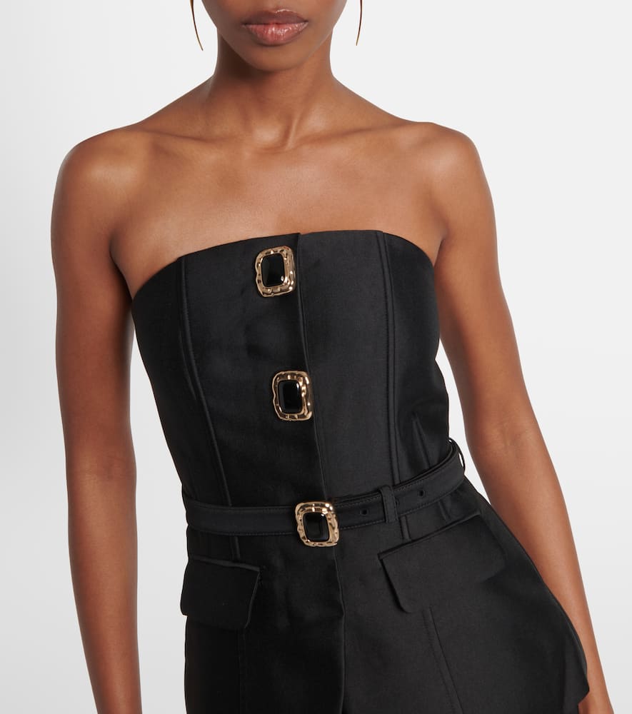 Embellished strapless taffeta jumpsuit