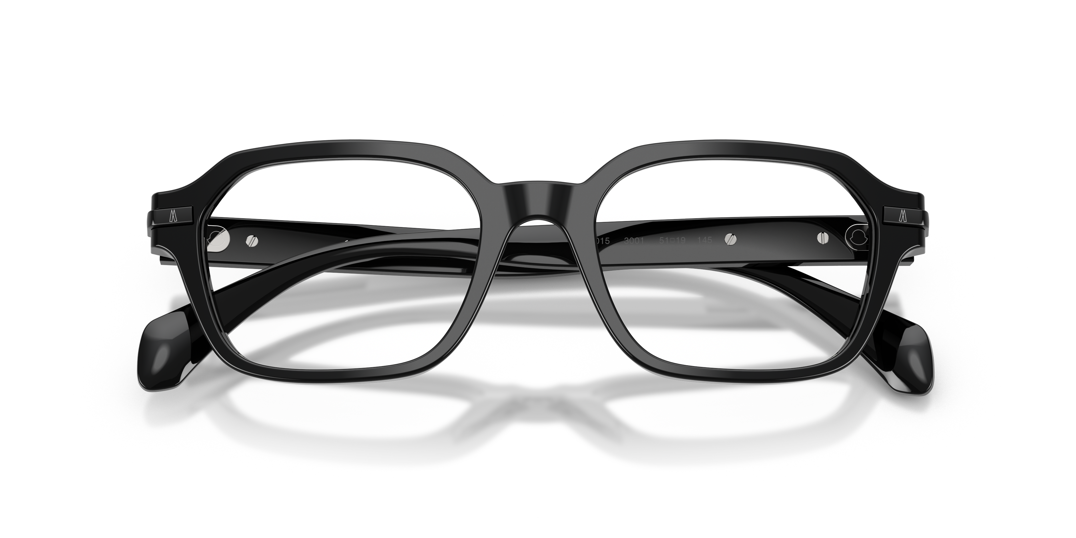Moncler Unisex Moncler ME2015 3001 Monturas ópticas Acetato Negro Transparente Geométrico Norma