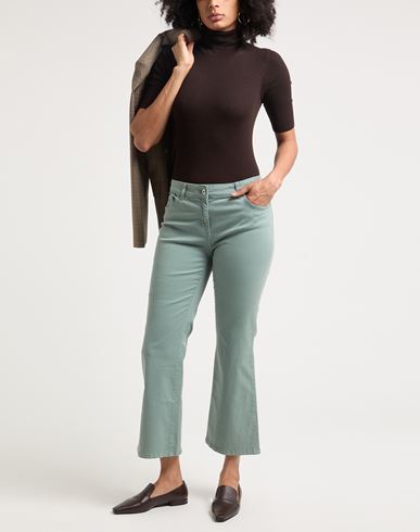Woman Pants Sage green Size 12 Cotton, Elastane