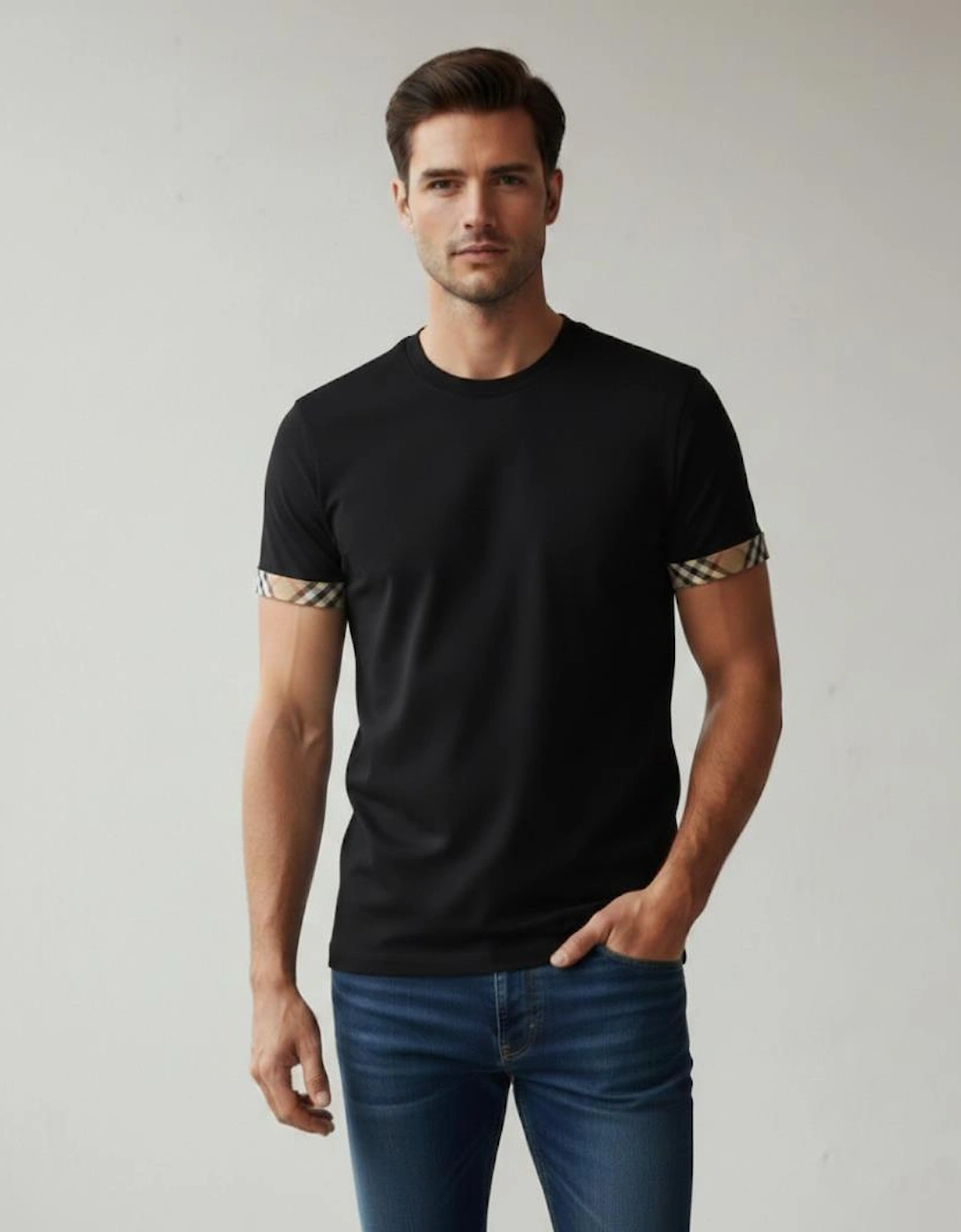 Men's Burberry Ellison Check Sleeves T Shirt Black