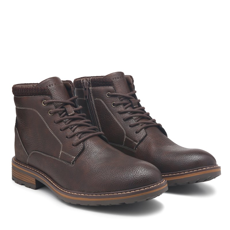 Men's Sebastian Lace Up Side Zip Boots (Brown)