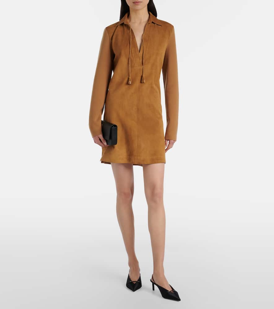 Wool-blend and suede minidress