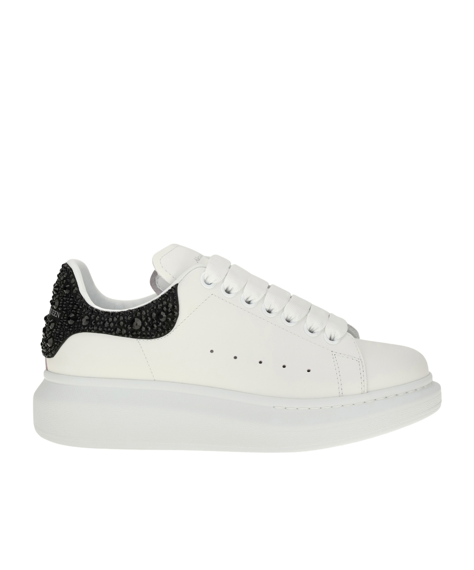 Oversized Sneakers with suede heel and crystal details