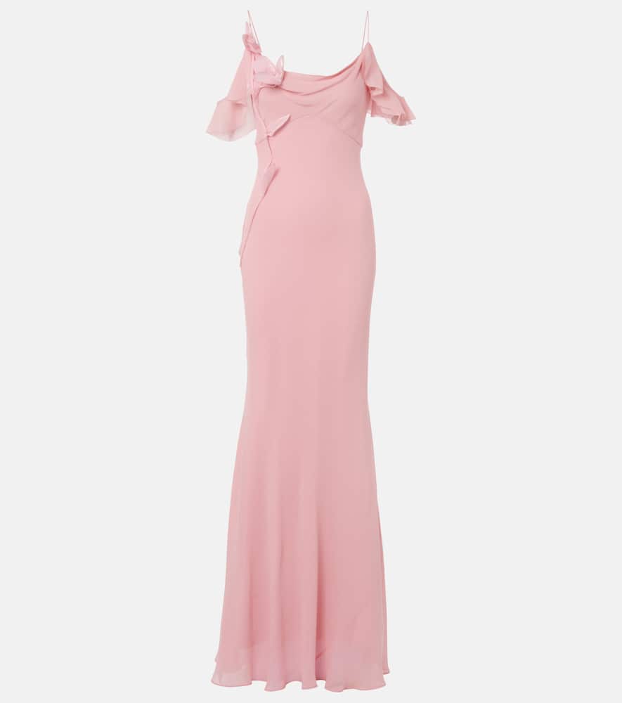 Self-Portrait Floral-appliqué georgette gown