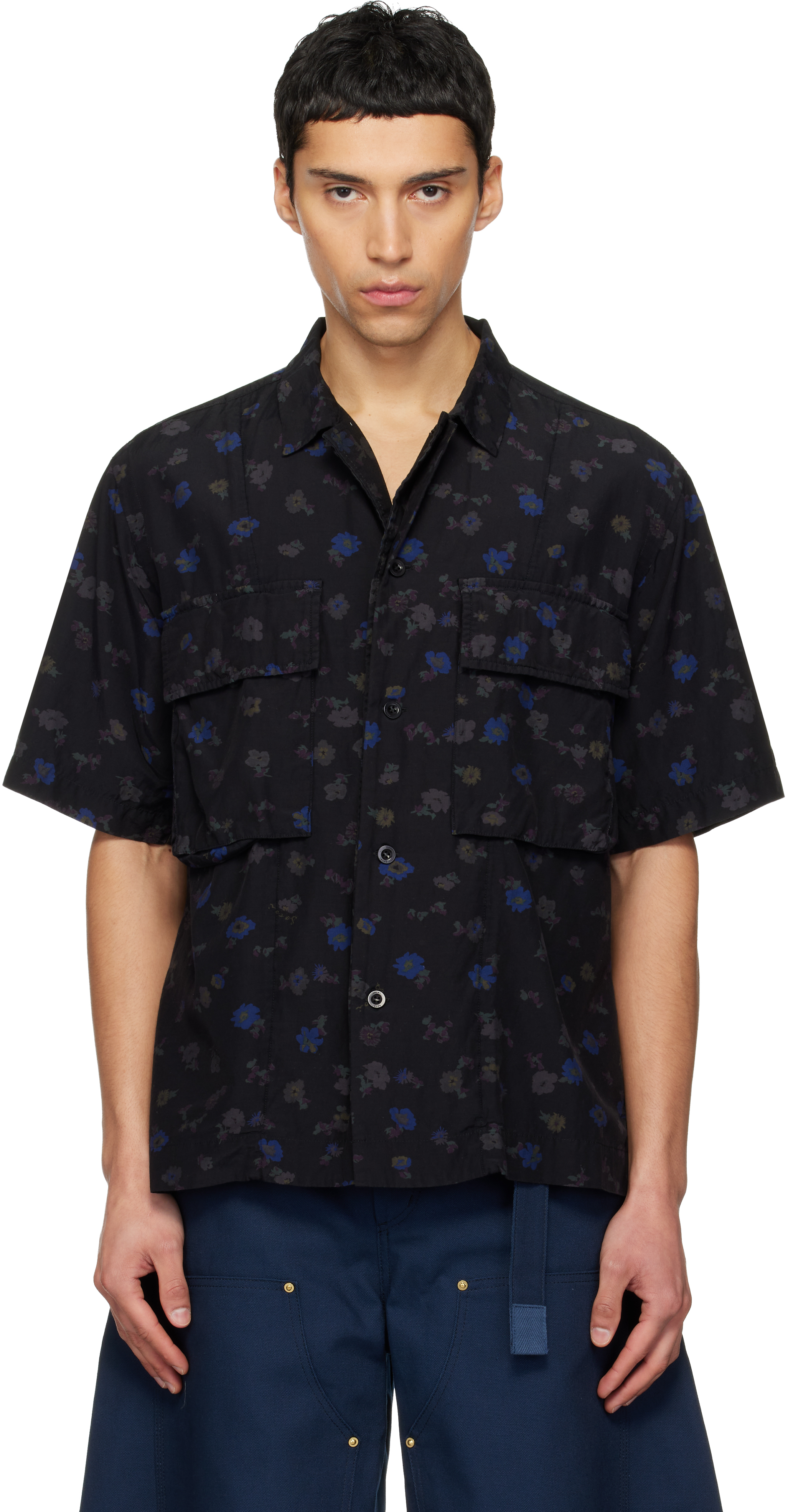Black Overdyed Floral Print Shirt