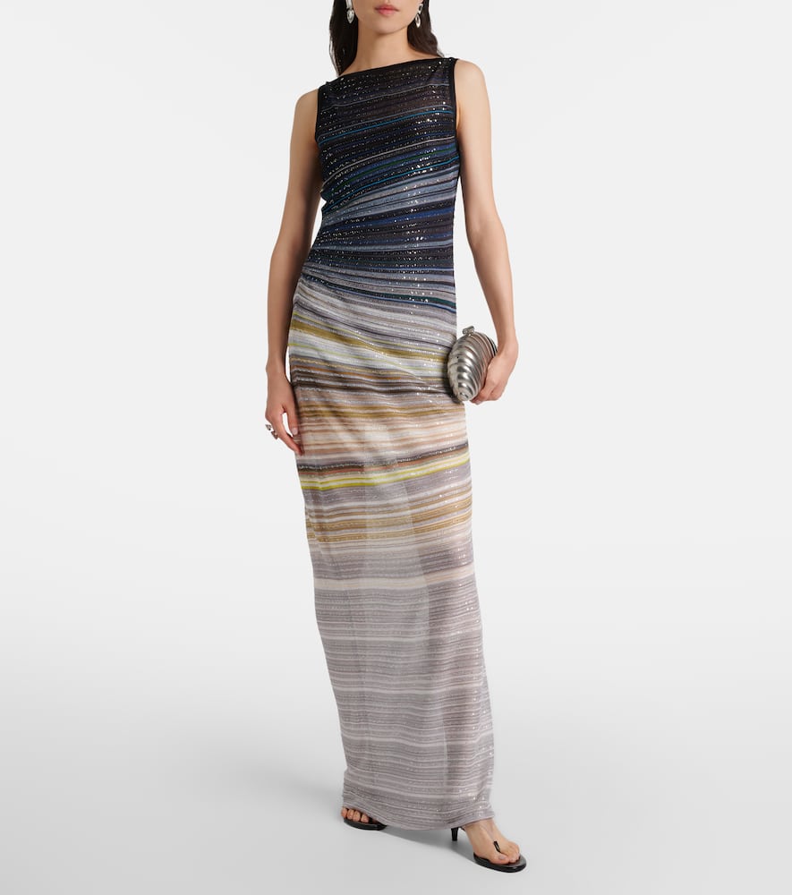Sequined striped lamé maxi dress