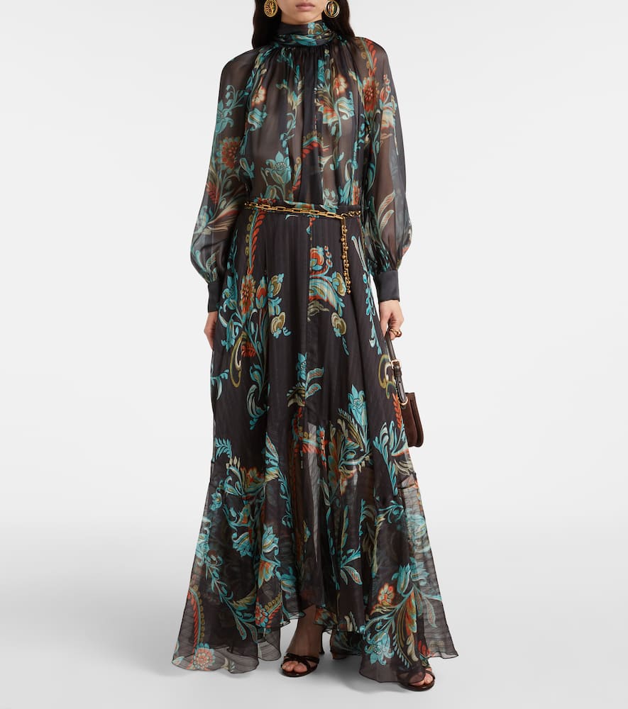 Printed silk satin maxi skirt