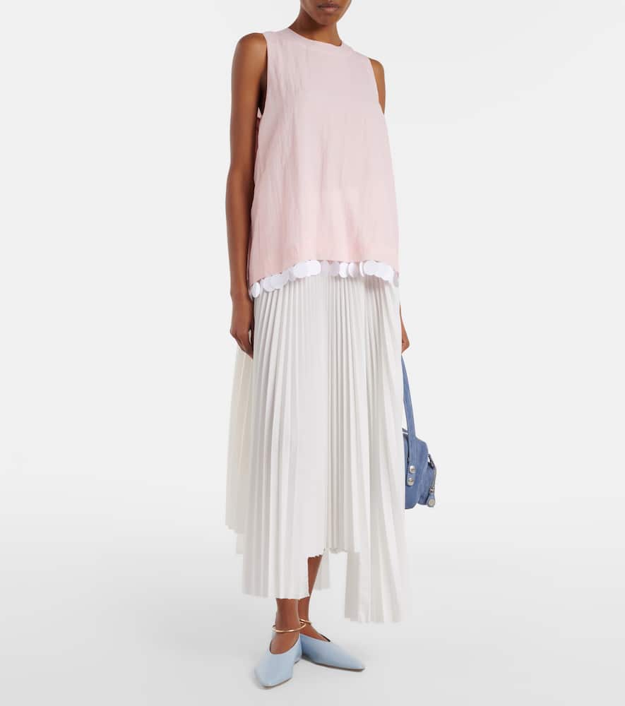 Plissé asymmetric muslin maxi skirt