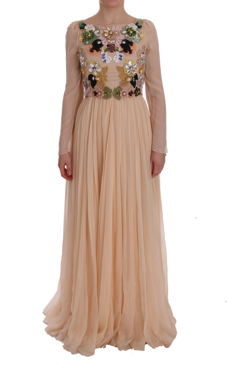 Floral Embroidered Silk Gown — Pink
