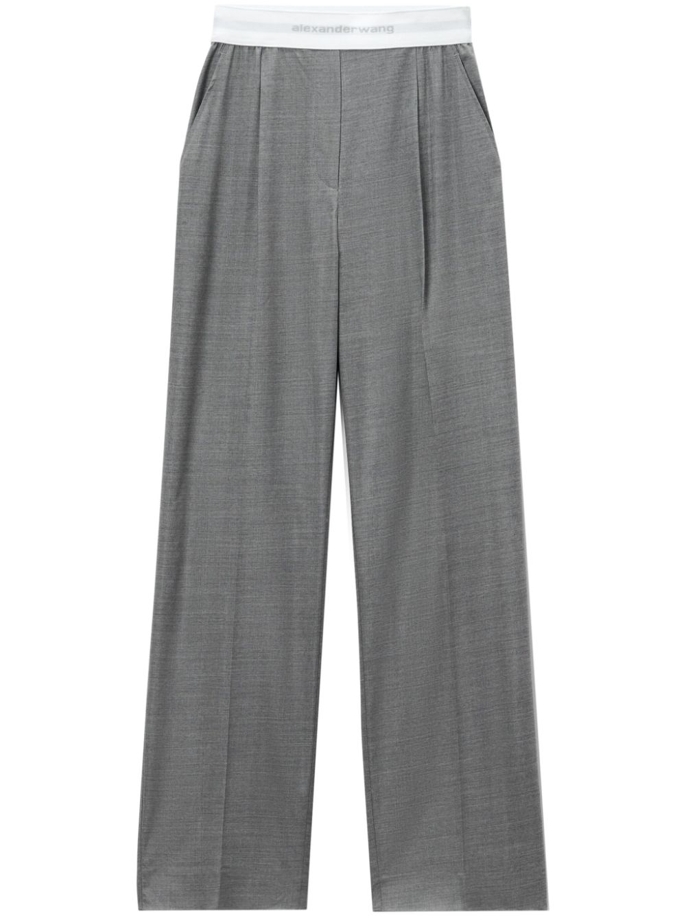 Pleat-detail logo-waistband trousers - Grey