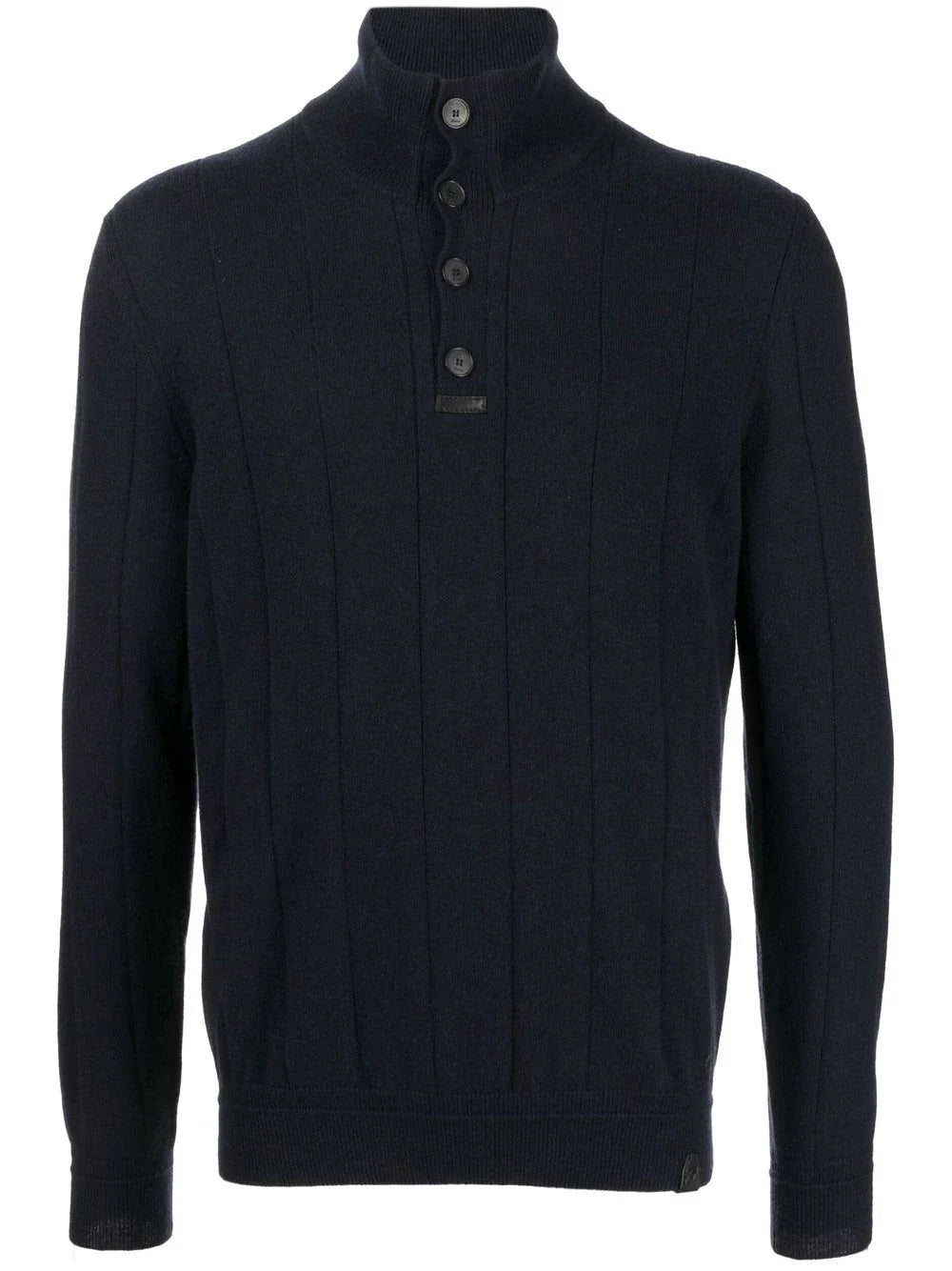 Cashmere Roll Neck Button-Front Sweater — Navy