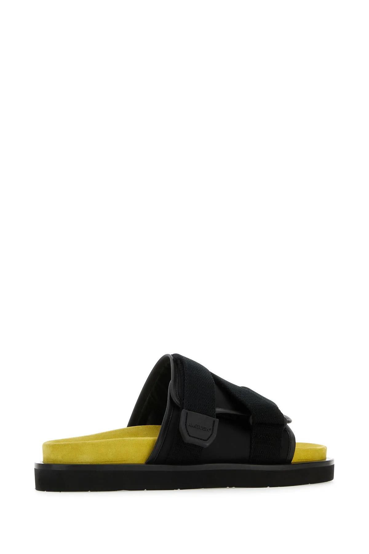 Black Fabric And Nylon Slippers