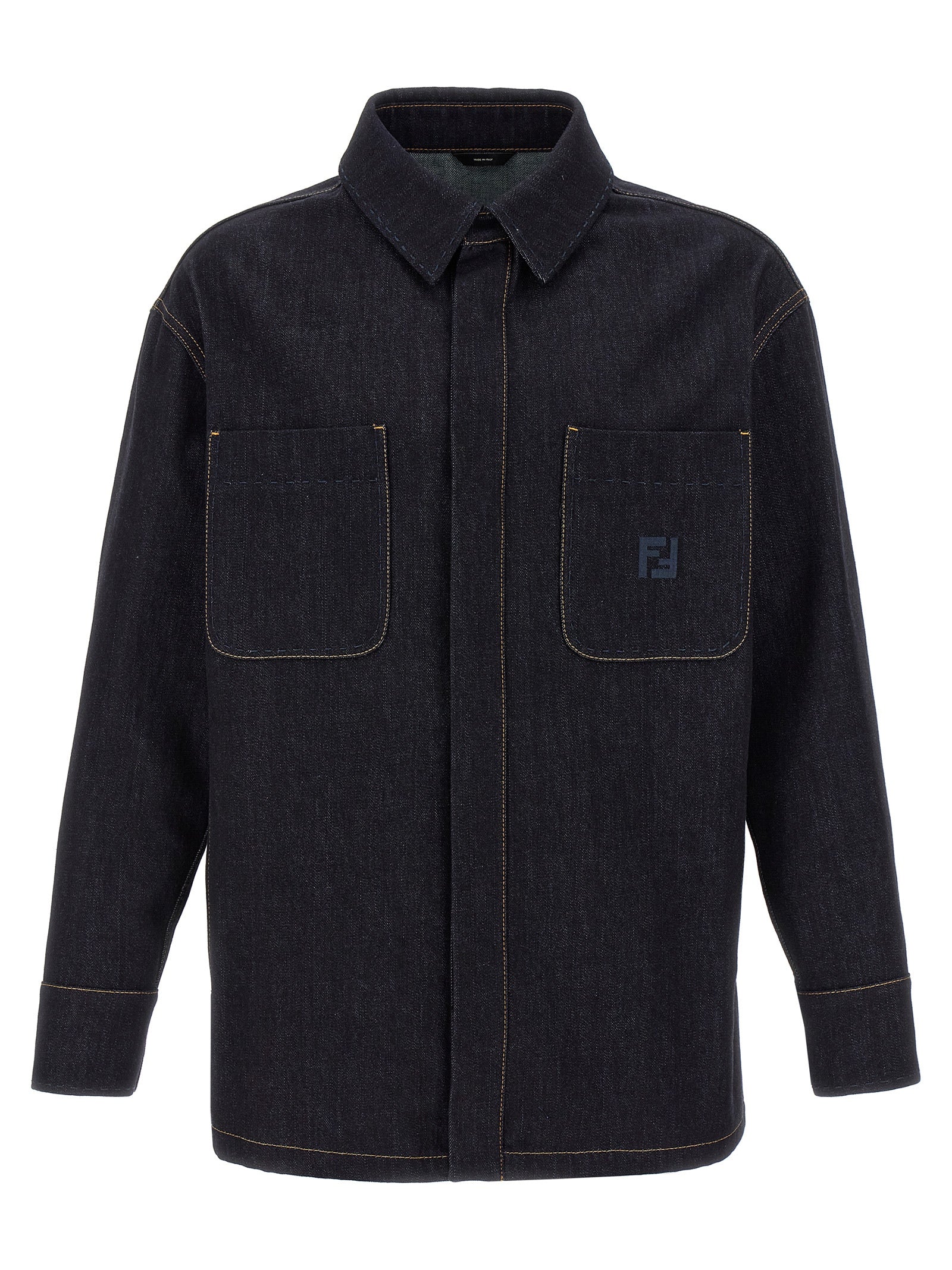 FF Logo-Embroidered Denim Jacket — Blue