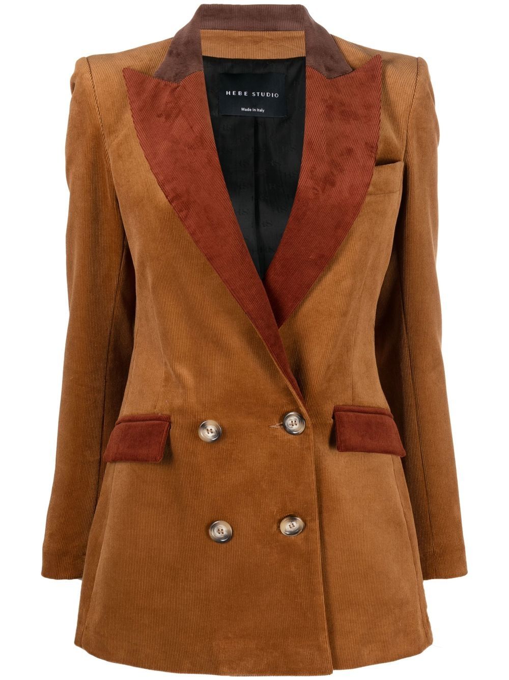 Contrast-lapel double-breasted jacket - Brown
