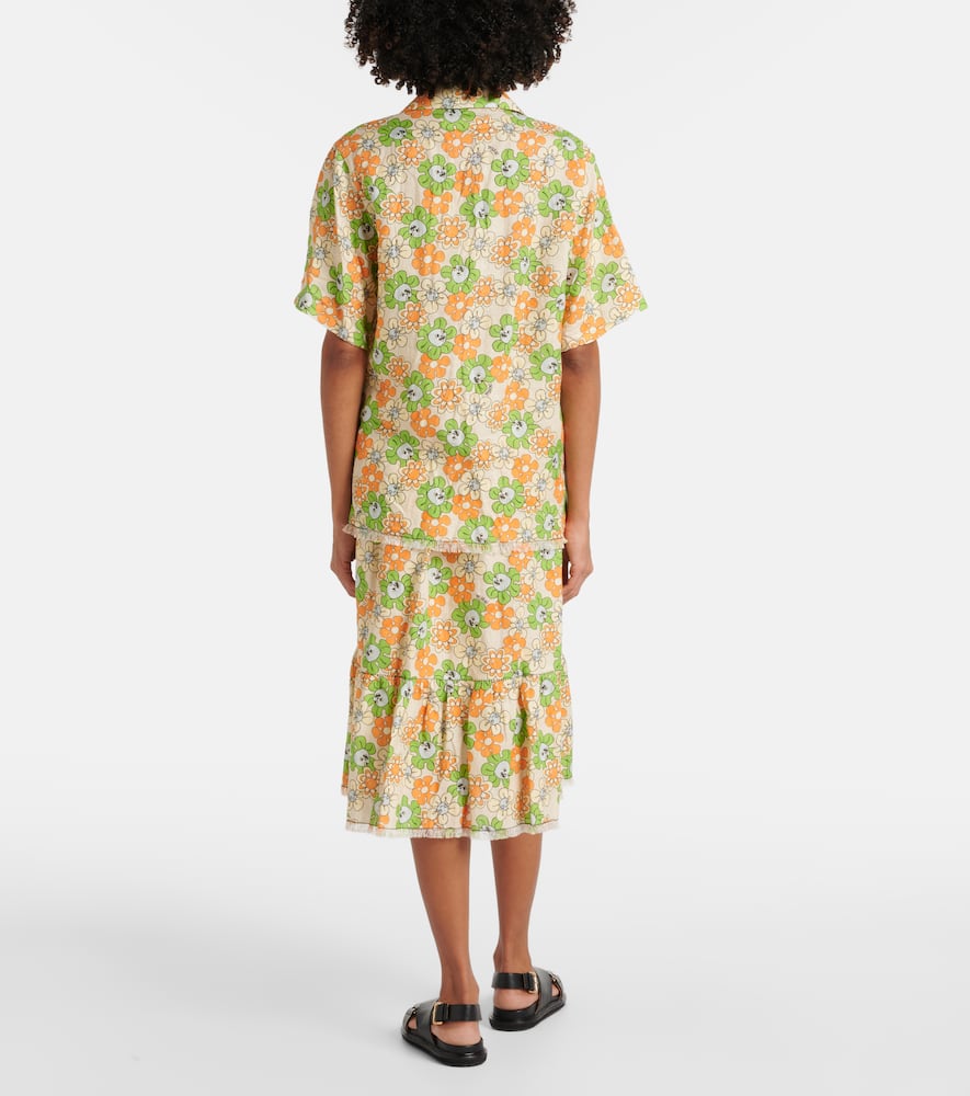 Floral linen bowling shirt
